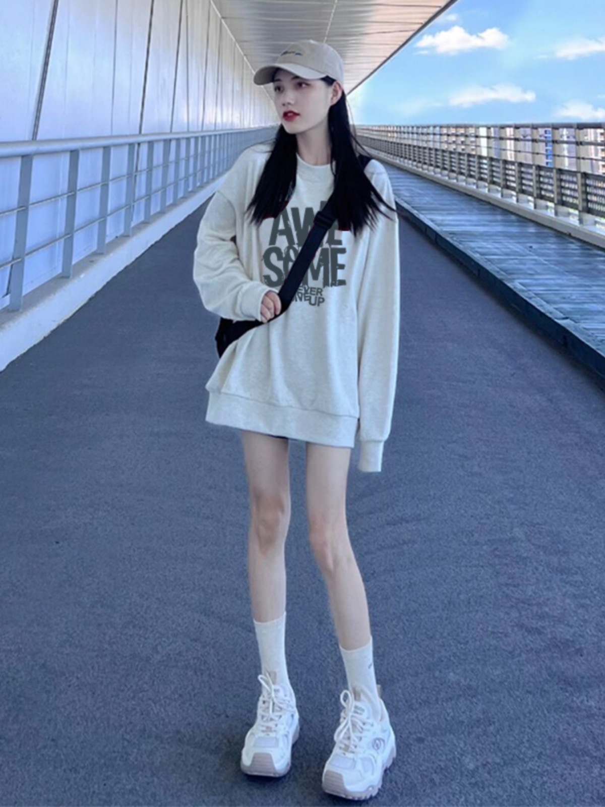 圓領衛衣女裝2023秋冬季新款hiphop寬鬆慵懶風上衣
