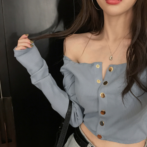  new autumn and winter new small sexy short navel-baring knitted bottoming T-shirt for women with slim temperament and long-sleeved top