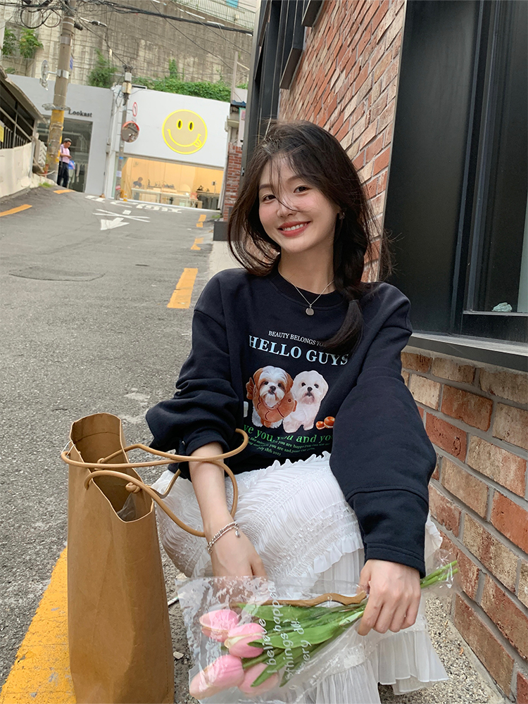 2023 華棉複合薄款310克/加絨410克 秋冬裝衛衣女印花寬鬆大碼