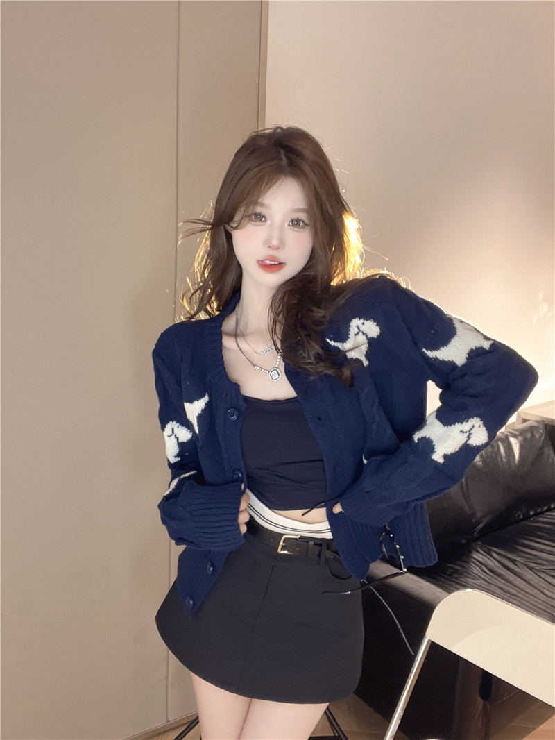 實拍~百搭又時髦的狗狗毛衣女秋冬慵懶開衫上衣