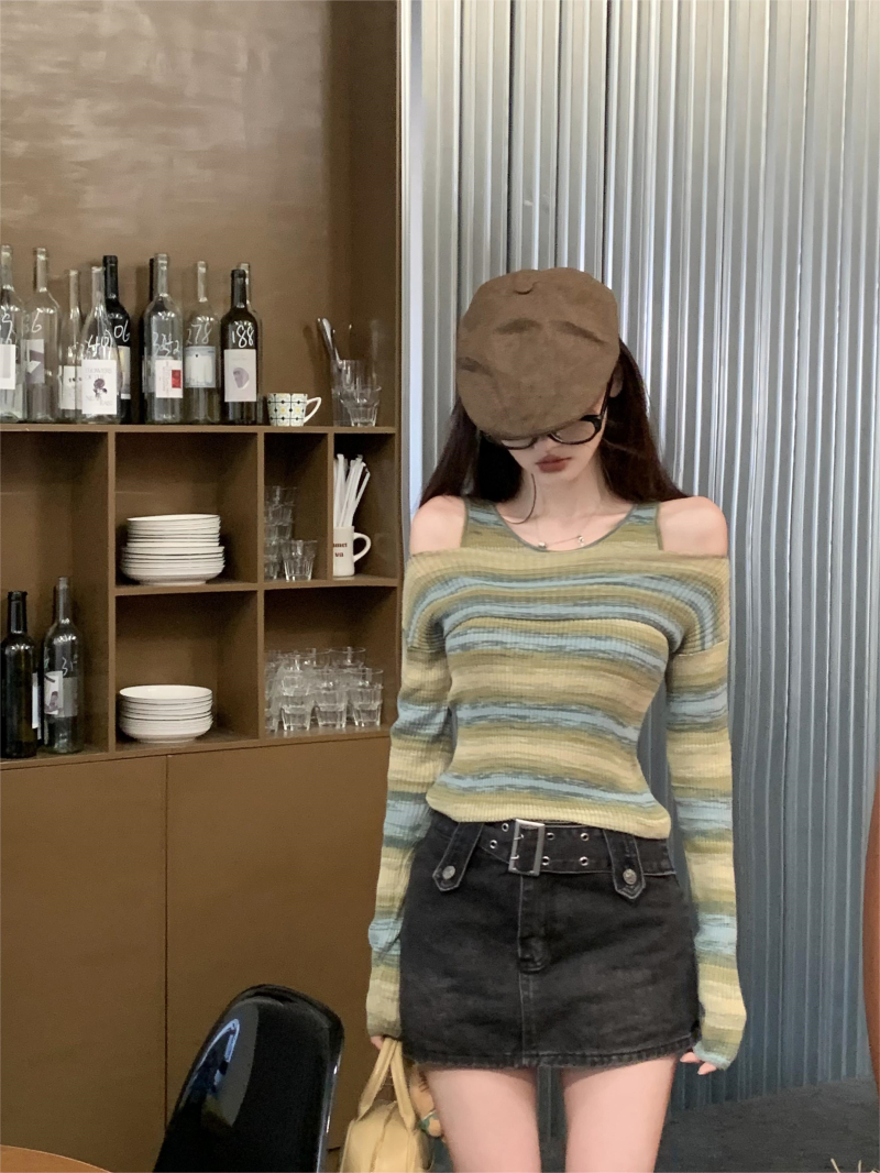 實拍 冷萃浮樂朵 修身針織衫上衣女秋季內搭打底衫兩件套