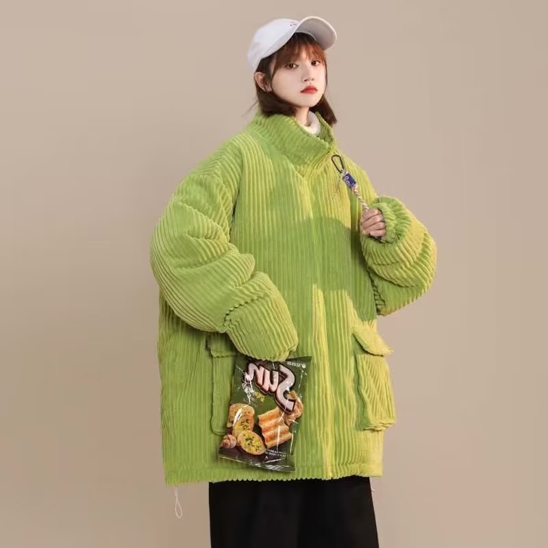 潮牌純色燈芯絨立領加厚棉服男冬季寬鬆情侶百搭保暖棉衣