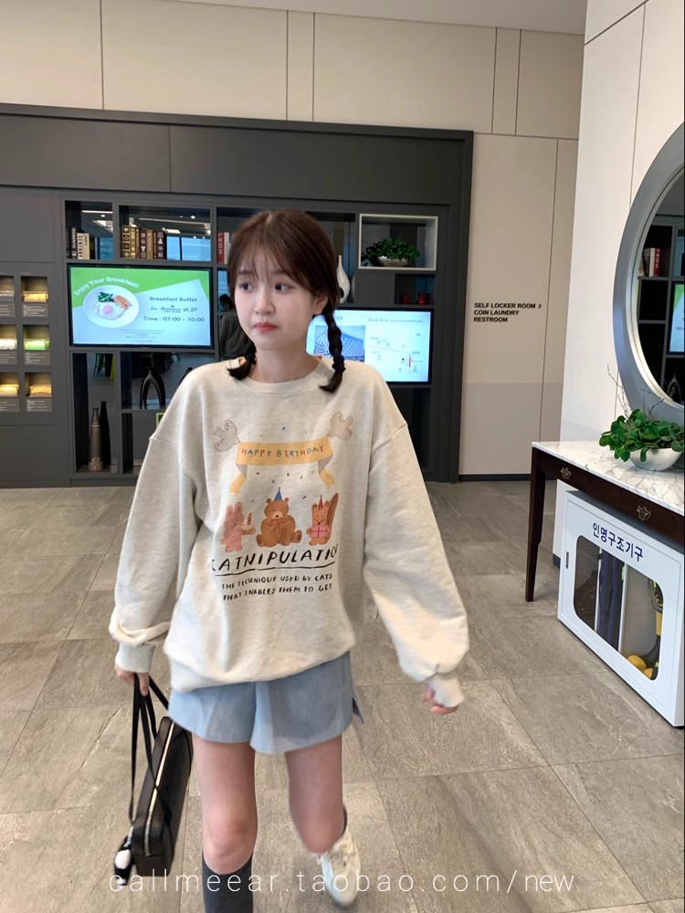 韓版新款 華棉複合薄款310克/加絨410克秋冬裝衛衣女印花寬鬆大碼