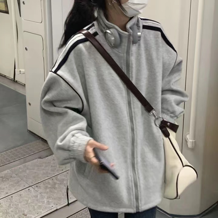 新款2023美式秋冬季寬鬆衛衣女外套百搭加絨加厚棒球服潮外套