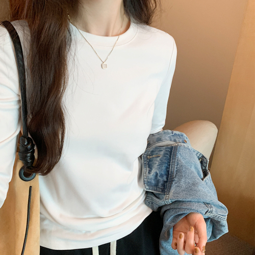 Actual shot of double-sided German velvet bottoming shirt for women in autumn and winter  new style inner round neck long-sleeved T-shirt brushed foreign style top