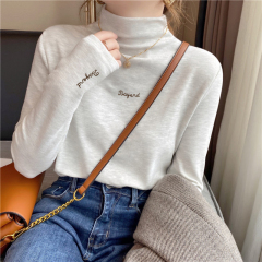 Korean 2023 New Autumn/Winter Semi-High Collar Base Shirt Women's Long Sleeve T-Shirt Stylish Thick Fleece Material