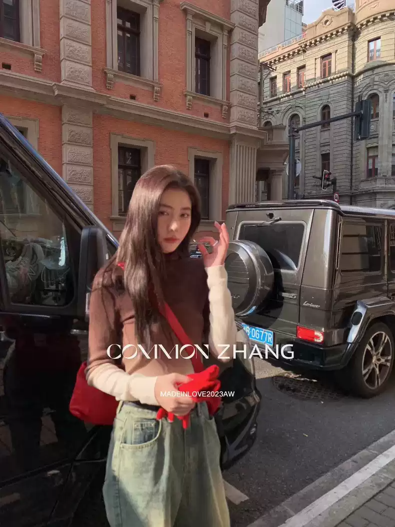 CZ ZHANG小眾設計感高領漸變色針織打底衫女2023秋冬新款修身上衣