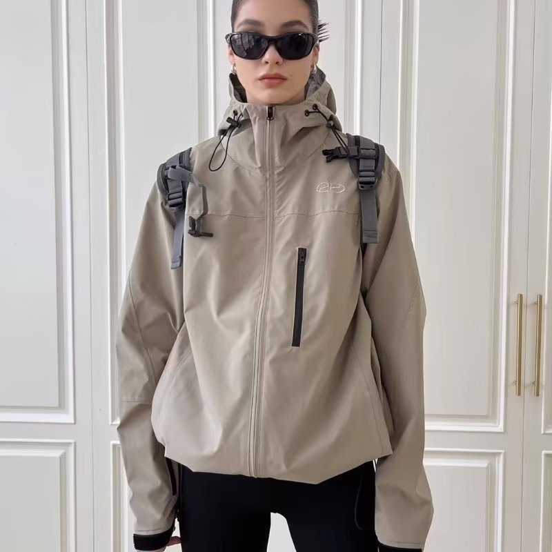 美式vintage衝鋒衣外套女春裝加絨潮牌戶外防水登山服夾克