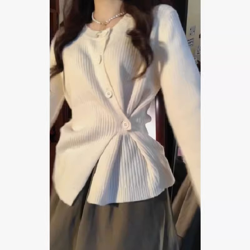 綿羊絨#不規則獨特設計感小眾2023新款針織衫秋女別致高級感收腰