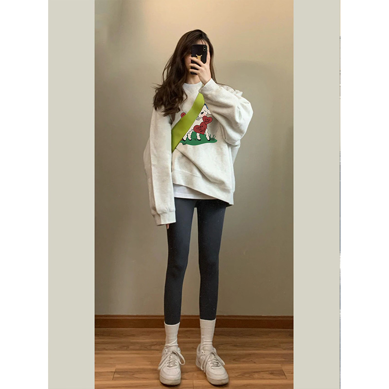 圓領衛衣女裝2023秋冬季新款hiphop寬鬆慵懶風上衣