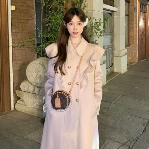 French exquisite sweet style woolen coat winter  medium long woolen coat coat for small women