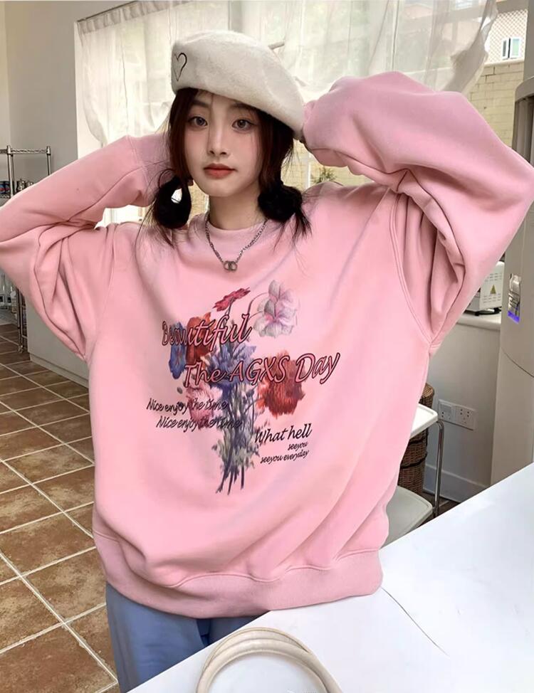 韓國新款華棉複合薄款310克/加絨410克 秋冬裝衛衣女印花寬鬆大碼