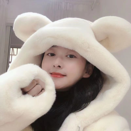 2023 new winter hooded loose cute bear ears thickened plush mid-length imitation fur coat for women