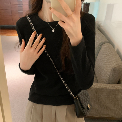 Actual shot of double-sided German velvet bottoming shirt for women in autumn and winter  new style inner round neck long-sleeved T-shirt brushed foreign style top