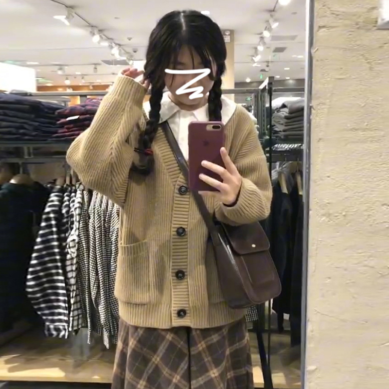 秋冬新款學院風大碼女裝大板型慵懶風寬鬆毛衣美式針織開衫外套
