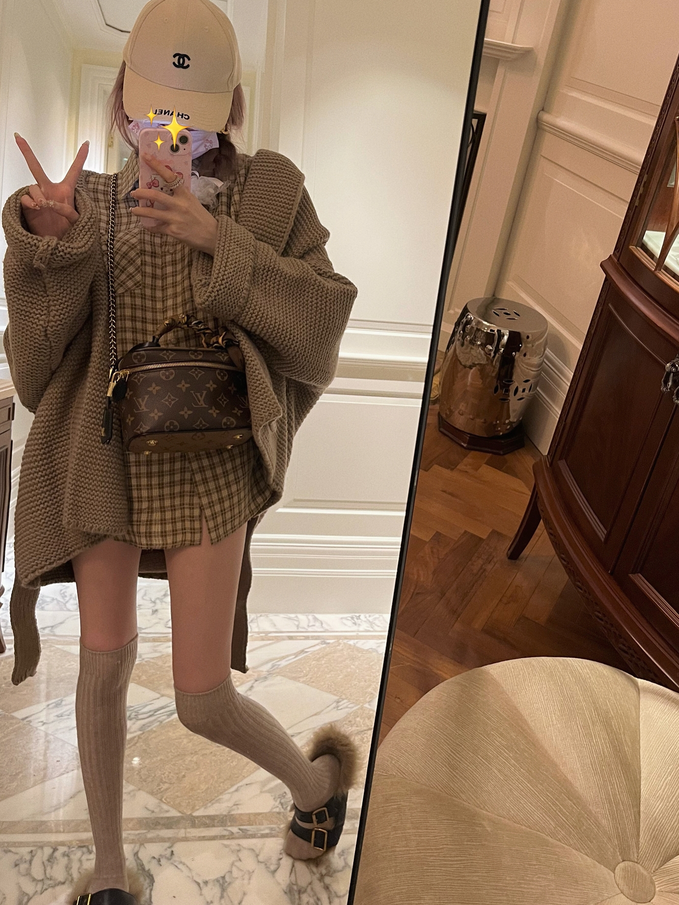 NSS COLLECTION 來杯拿鐵 廓形設計感小眾襯衣女秋冬寬鬆格子襯衫