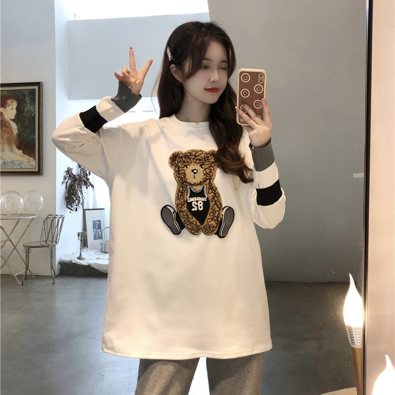 打底衫女冬加厚內搭上衣服百搭小熊白色長袖t恤