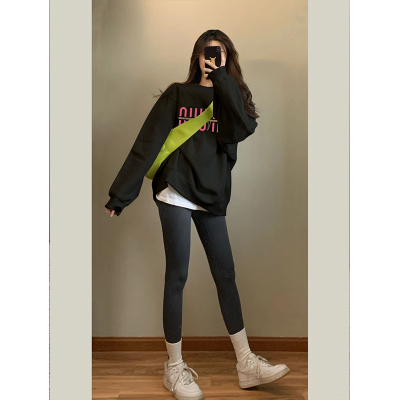 圓領衛衣女裝2023秋冬季新款hiphop寬鬆慵懶風上衣