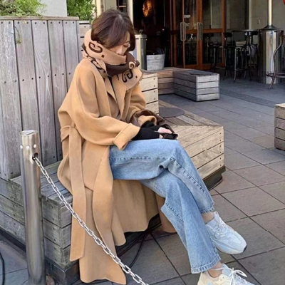 2023秋冬季新款過膝毛呢中長款外套女加厚赫本風小個子呢子大衣女