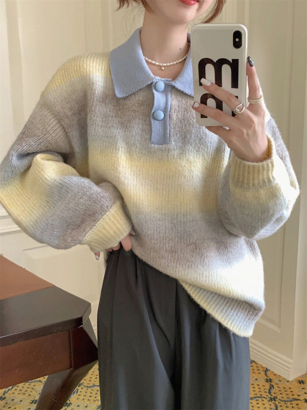 Arctic Velvet Sweater Women's Knitted Sweater Autumn and Winter Design 2023 Lapel Long Sleeve Top Loose Large Size Women's Clothing