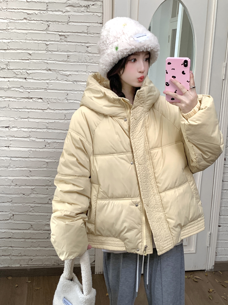 奶黃色小個子加厚麵包服女裝2023冬季新款設計感小眾連帽棉服外套