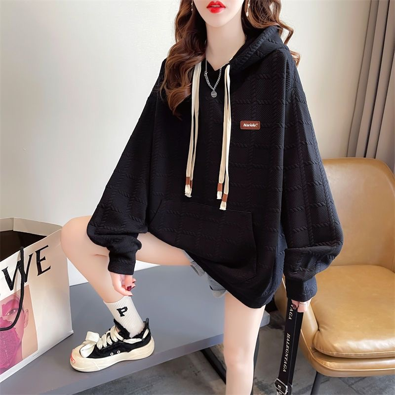 Waffle hooded sweatshirt for women ins trendy autumn student loose versatile long-sleeved tops high-end jacket