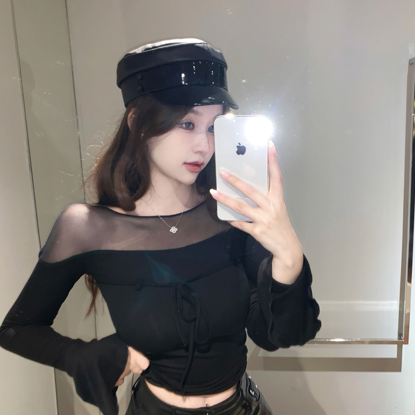 網紗德絨 新款早秋打底衫女設計感內搭修身性感T恤辣妹風長袖