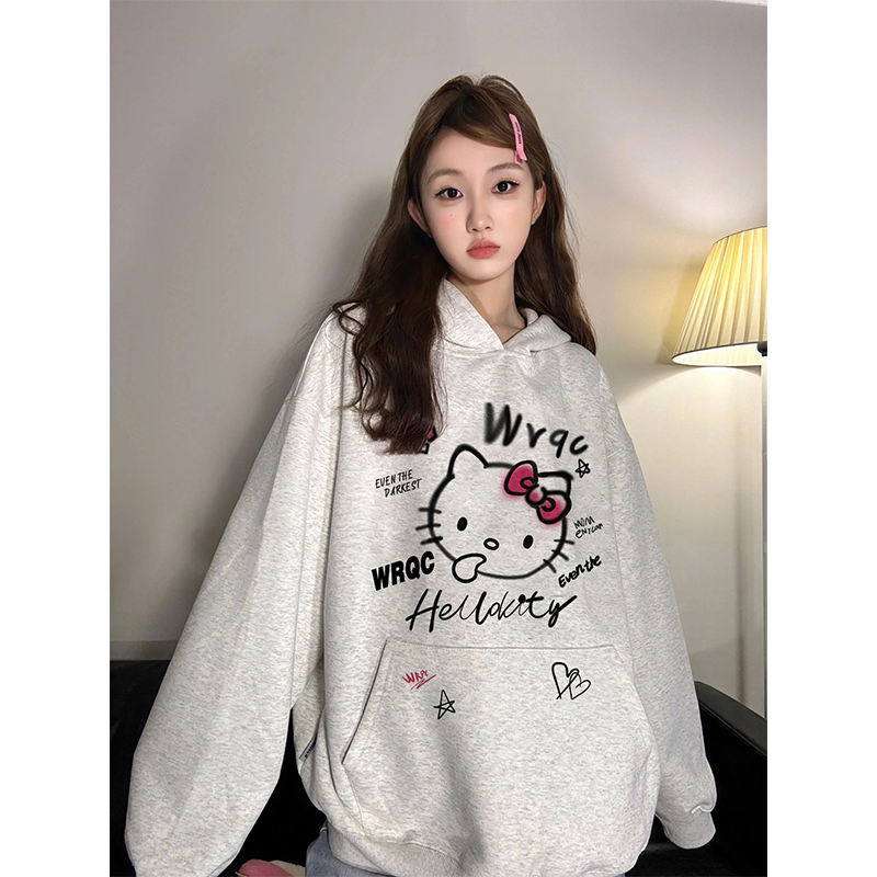 National trend American Hello Kitty Hello Kitty hooded sweatshirt for women autumn and winter new loose design niche top