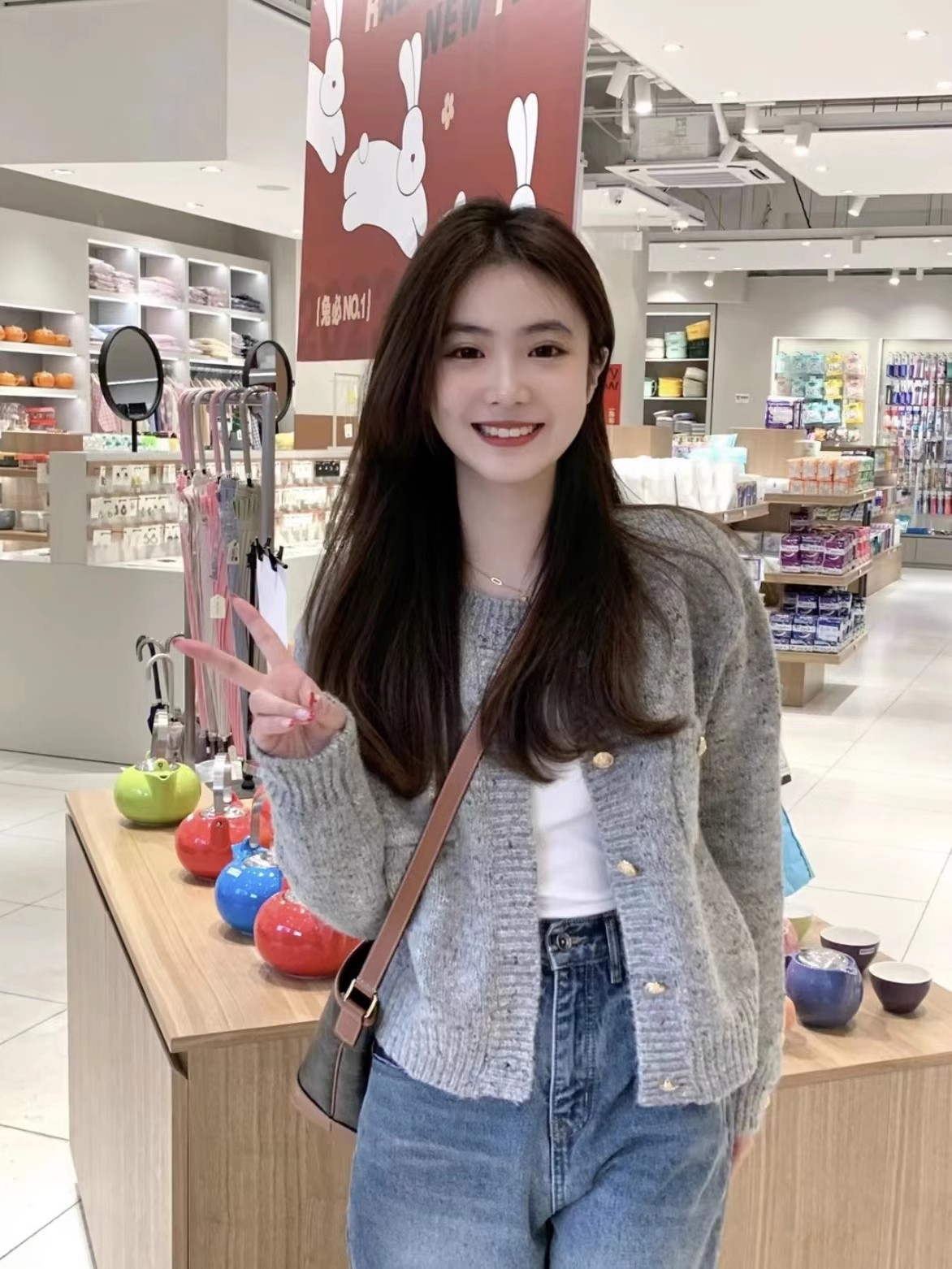 春秋2023新款灰色小香風軟糯針織毛衣開衫外套女寬鬆慵懶風高級感
