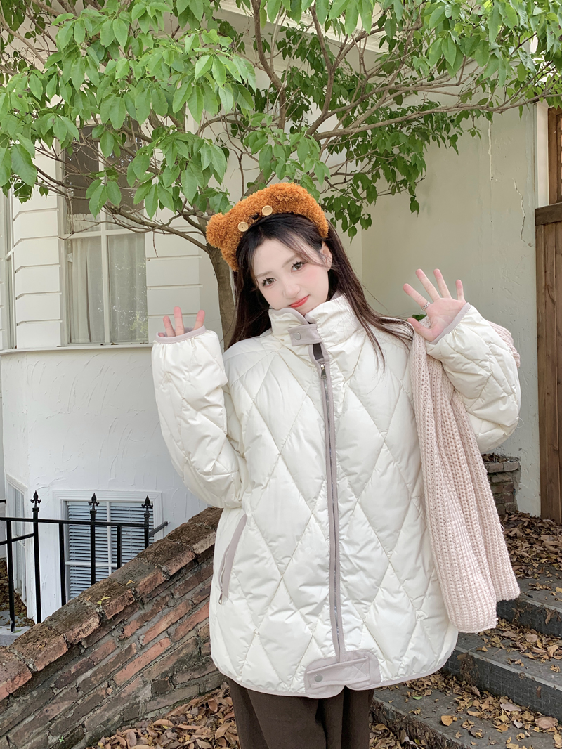 美式復古菱格寬鬆情侶立領小個子棉服男女2023年冬季新款外套韓版
