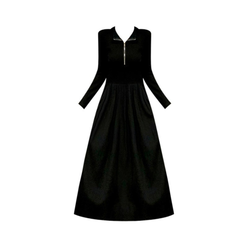 2023 new autumn high-end long-sleeved dress women's little black dress early autumn French style long dress