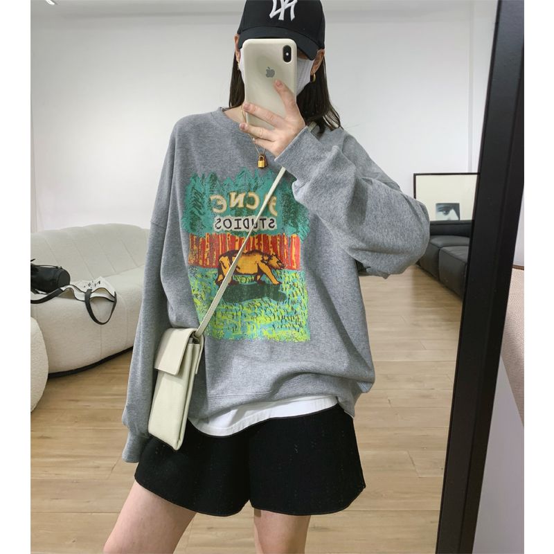 韓國新款華棉複合薄款310克/加絨410克 秋冬裝衛衣女印花寬鬆大碼