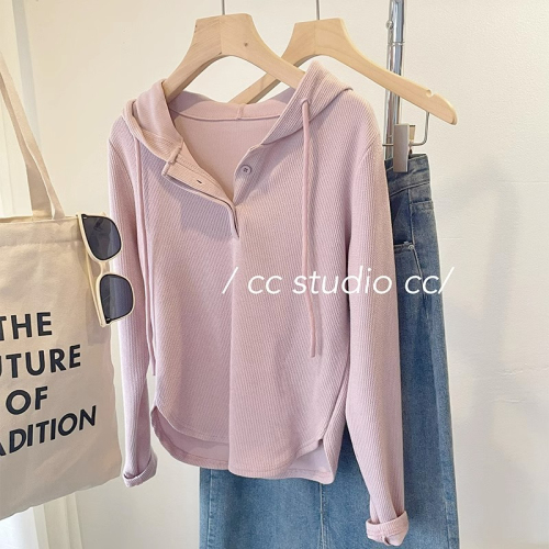 Original quality  early autumn arc hem hooded slim short long sleeve thin sweatshirt for women