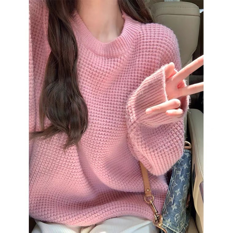 華夫格毛衣女秋冬加厚寬鬆慵懶設計感小眾內搭長袖針織打底衫上衣