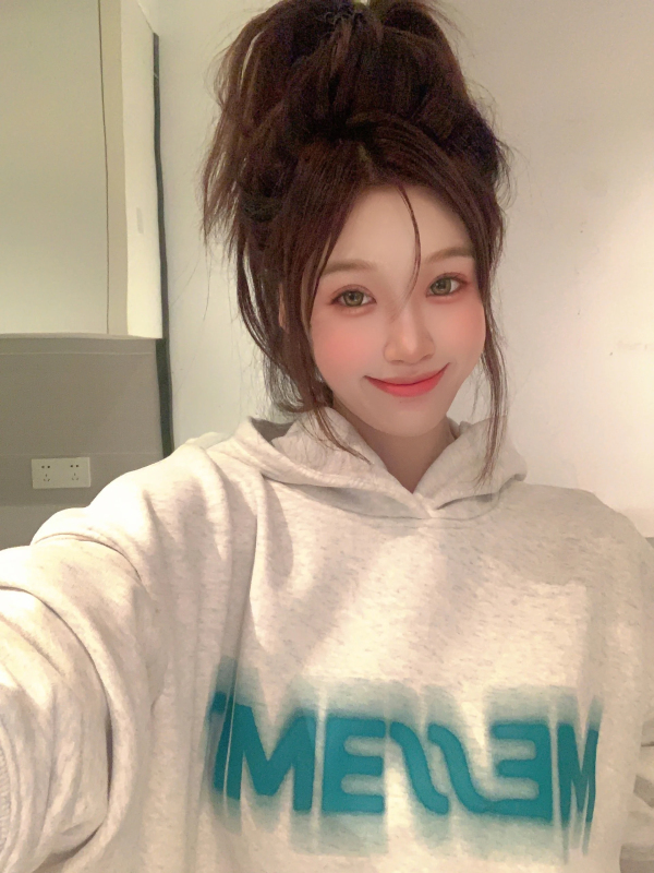 連帽衛衣秋冬季女設計感小眾oversize米灰色外套字母印花長袖復古