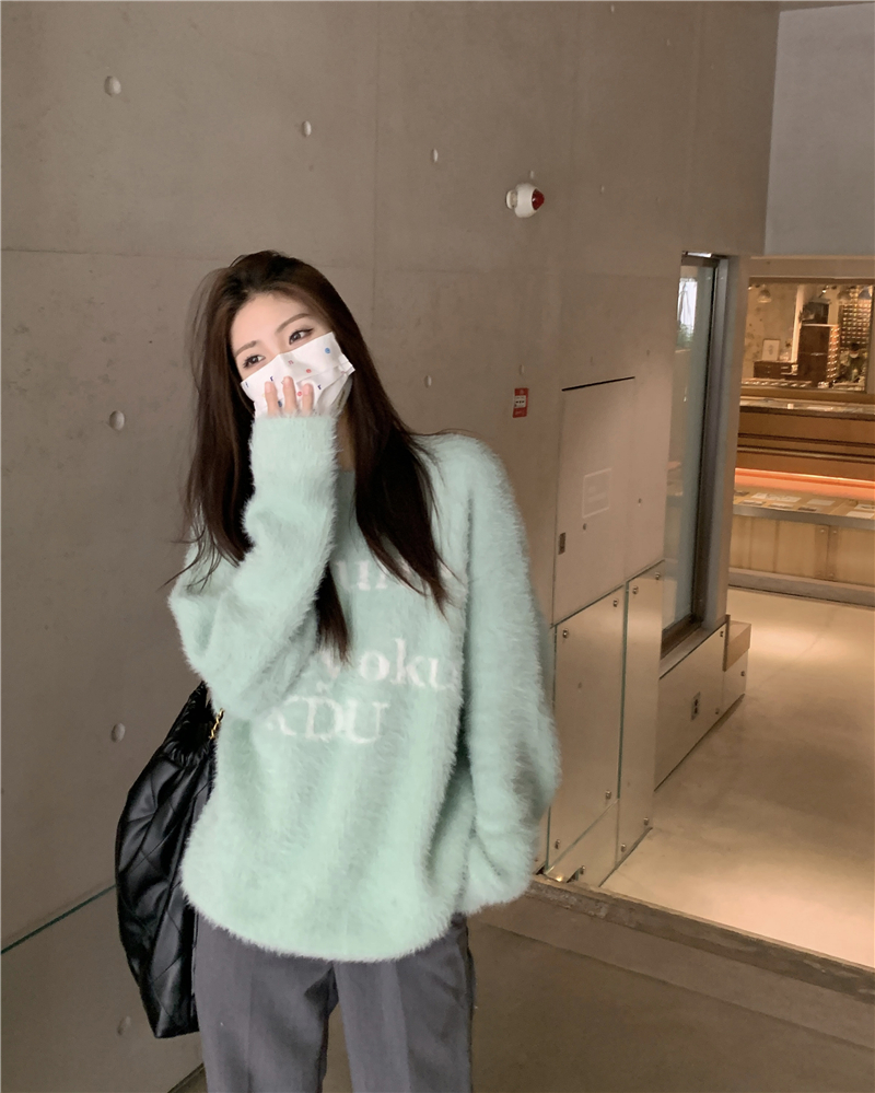 實拍 原創字母 5色 韓里韓氣字母提花貂毛加厚軟糯針織毛衣