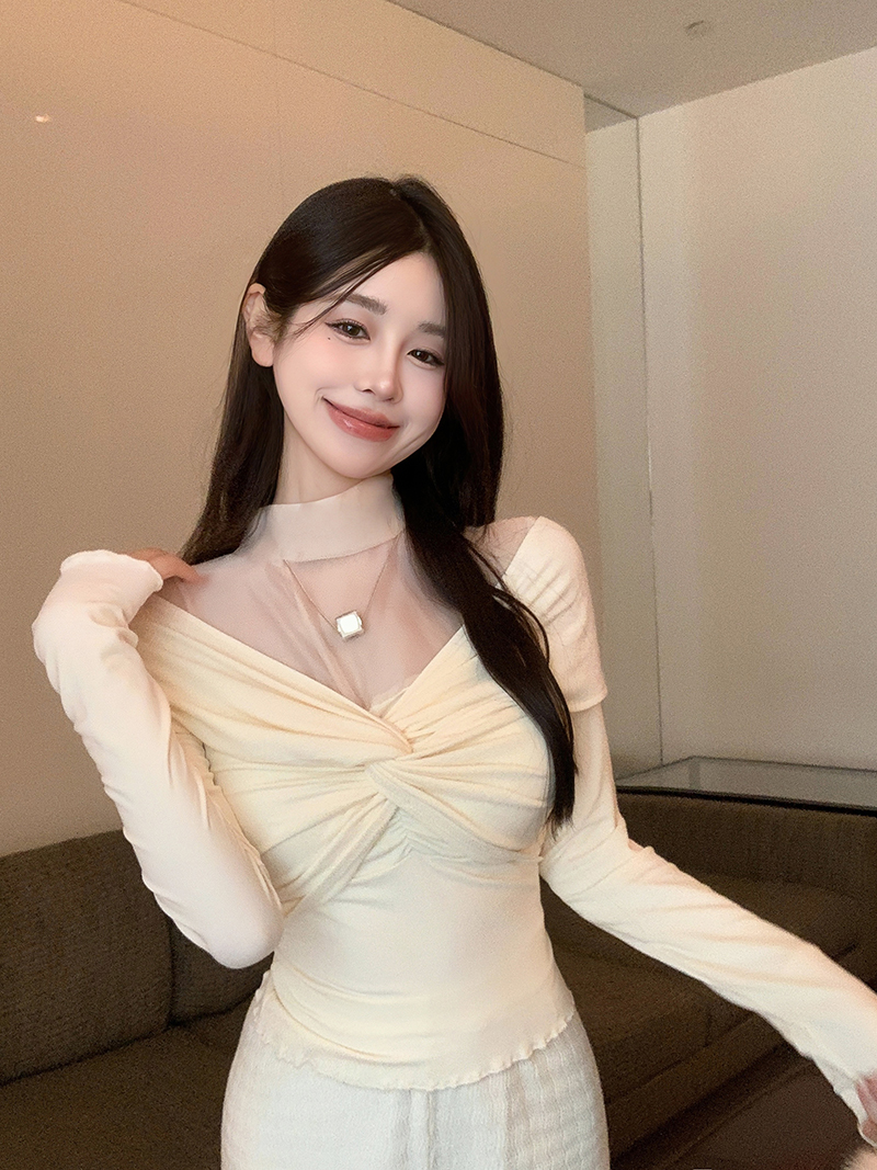 實拍  打底衫女高級感溫柔上衣T恤女