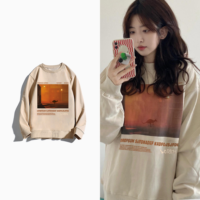 2023 new women's clothing autumn and winter American style velvet thickened sweatshirt niche design loose retro round neck top