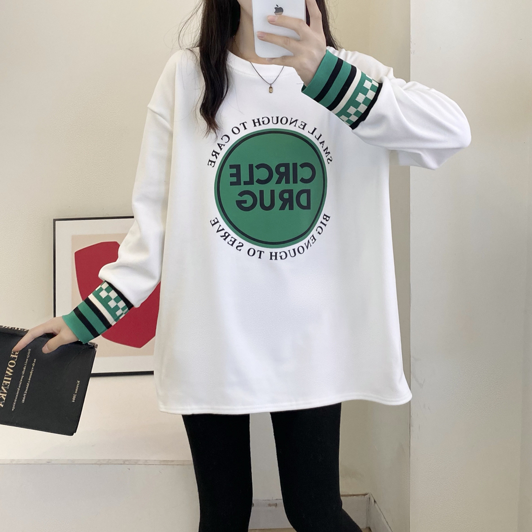 2023 Winter Round Neck Letter Print Long Sleeve Bottoming T-Shirt