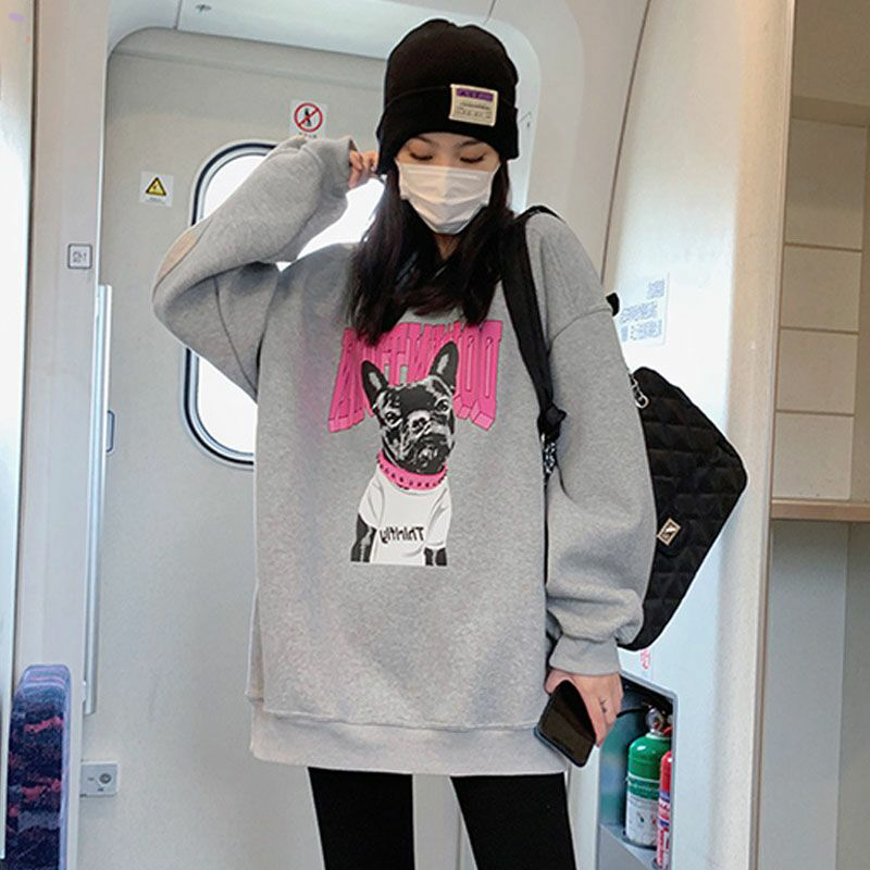 韓版新款華棉複合薄款310克/加絨410克 秋冬裝衛衣女印花寬鬆大碼