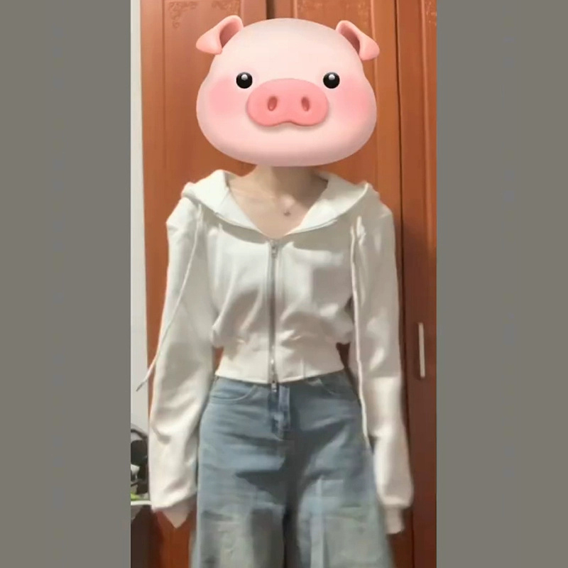 白色短款衛衣外套女春秋2023新款小個子美式小眾連帽長袖上衣