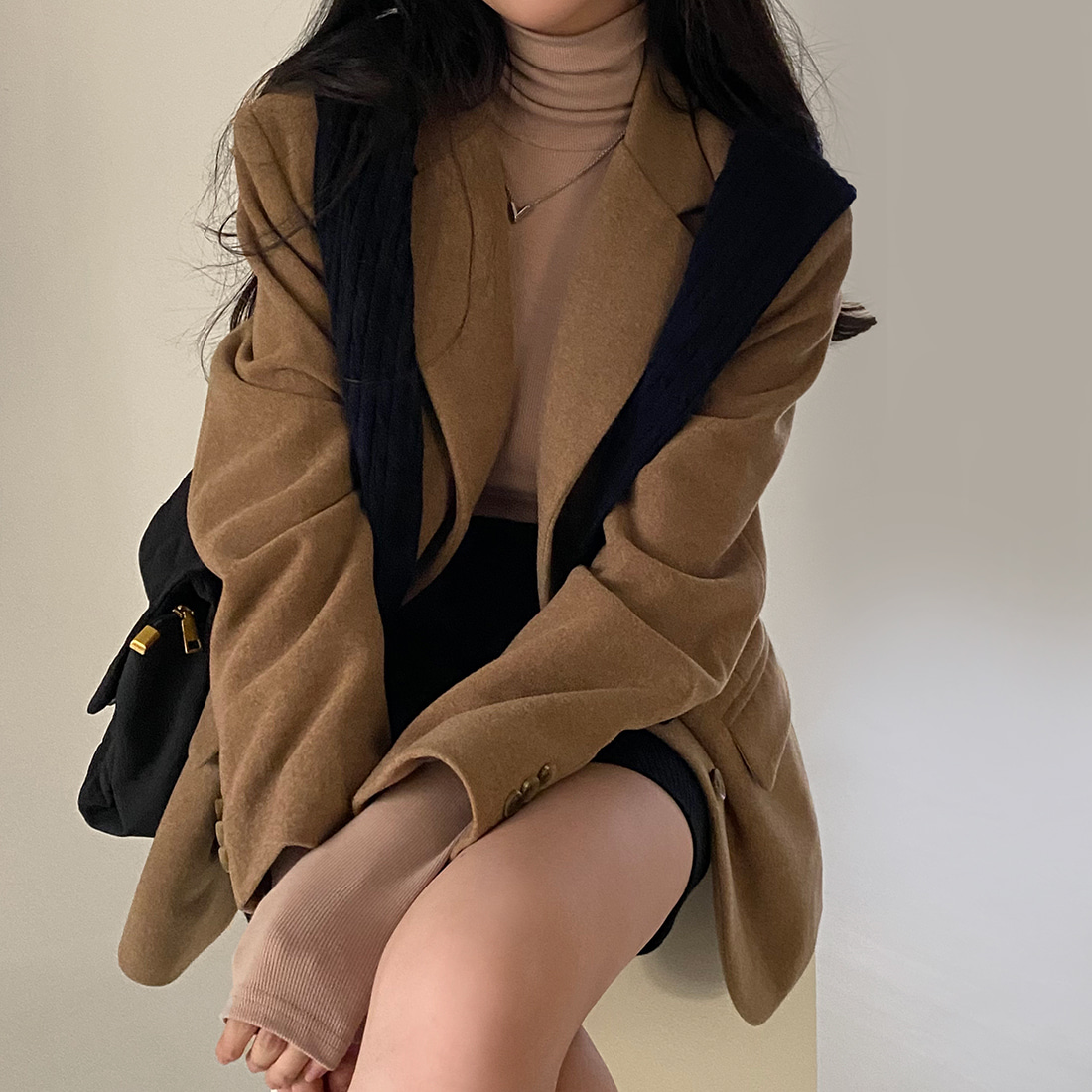 New autumn and winter Korean style woolen suit jacket single-breasted solid color commuting versatile woolen top for women