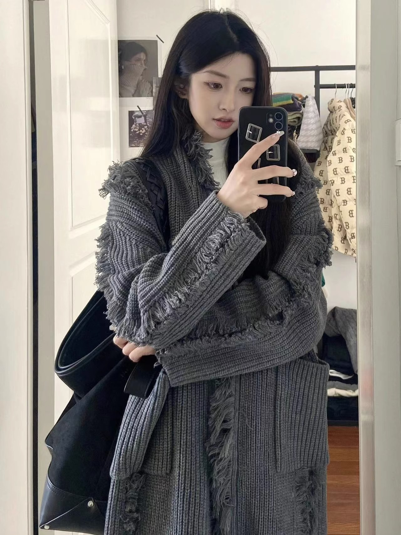 Tassel Cardigan Sweater Women's Autumn and Winter Mid-Length Niche Design Fashion Soft Waxy Lazy Style Knitted Jacket