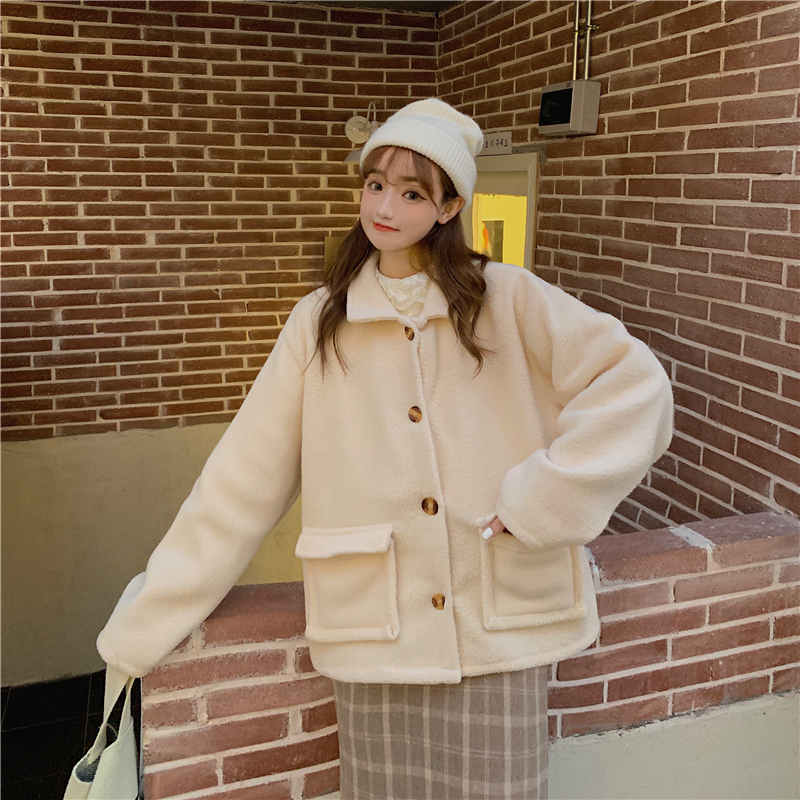 實拍300克仿羊羔絨外套女新款加厚短款棉衣冬季百搭寬鬆韓版