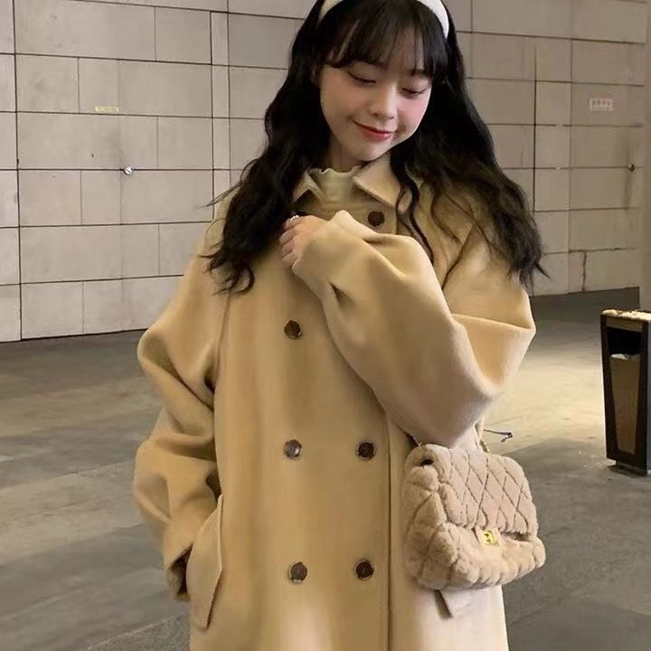 Woolen coat women's mid-length 2023 autumn and winter trendy college style Korean style small loose thickened woolen coat