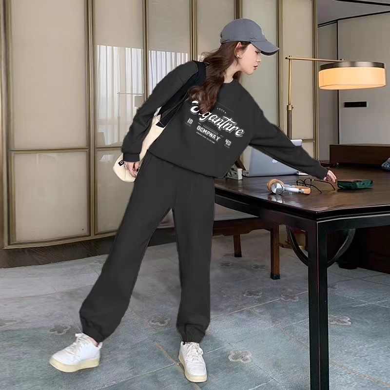 套裝女年輕遮肚潮流加絨加厚韓系休閒時尚運動服2023春秋季兩件套