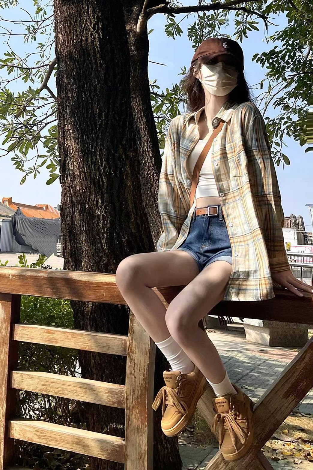 美式復古Polo領格子襯衫寬鬆港風冪式穿搭設計感防曬開衫長袖上衣