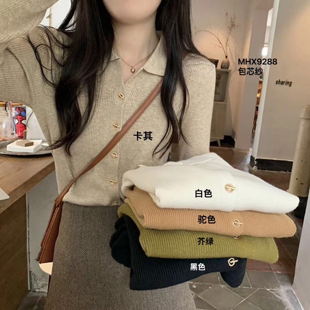 Design niche V-neck long-sleeved sweater for women in autumn and winter half-open collar western-style top bottoming sweater