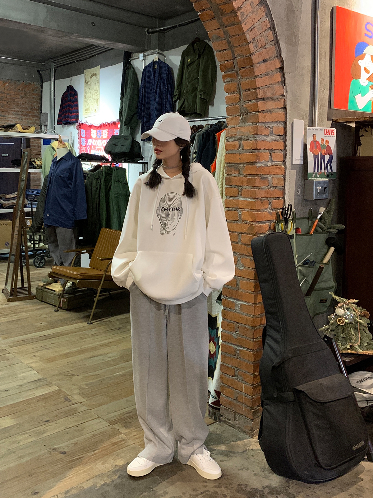Official photo fleece 250g / David's hooded autumn and winter sweatshirt for women plus fleece