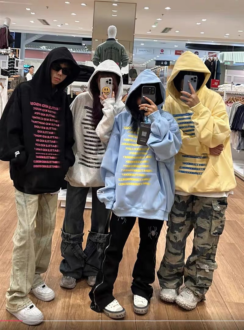 National trend brand oversize letter hooded sweatshirt for women spring and autumn loose lazy style couple casual versatile top trendy